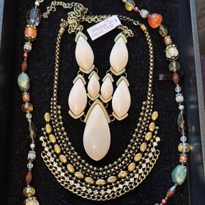 Elegant Gold and Cream Jewelry Set, 3 separate necklaces.